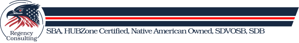 Regency Consulting Logo, SBA, HUBZone Certified, Native American Owned, SDVOSB, SDB